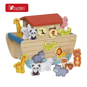 Wooden Noah's Ark Animal Play Set - Including Matching Animal Figures & Interactive Ark Toy for Kids W12D839